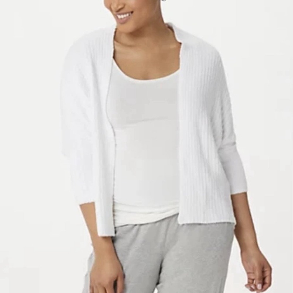 Barefoot Dreams Cardigan S/M Sea Salt CozyChic Lite Ribbed Shrug Cardi QVWCL1183